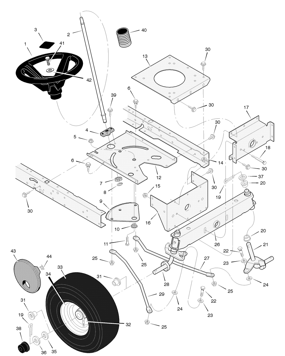 Steering Diagram and Parts List for 405604X53A 2004 Briggs and Stratton Lawn Tractor
